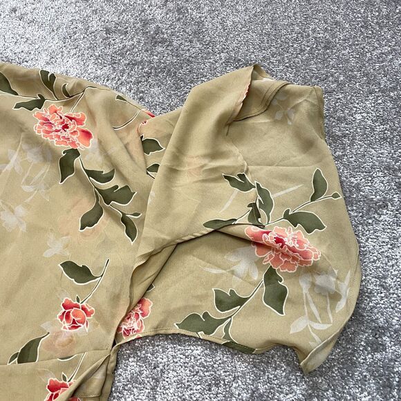 Lane Bryant Blouse Shirt womens 18/20 Brown Floral Belted Flared Sleeve Light - Picture 10 of 12